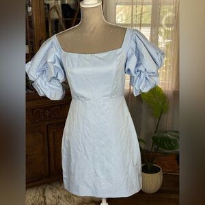 Petal & Pup Fern Puff Sleeve Mini Dress in Icy Blue
